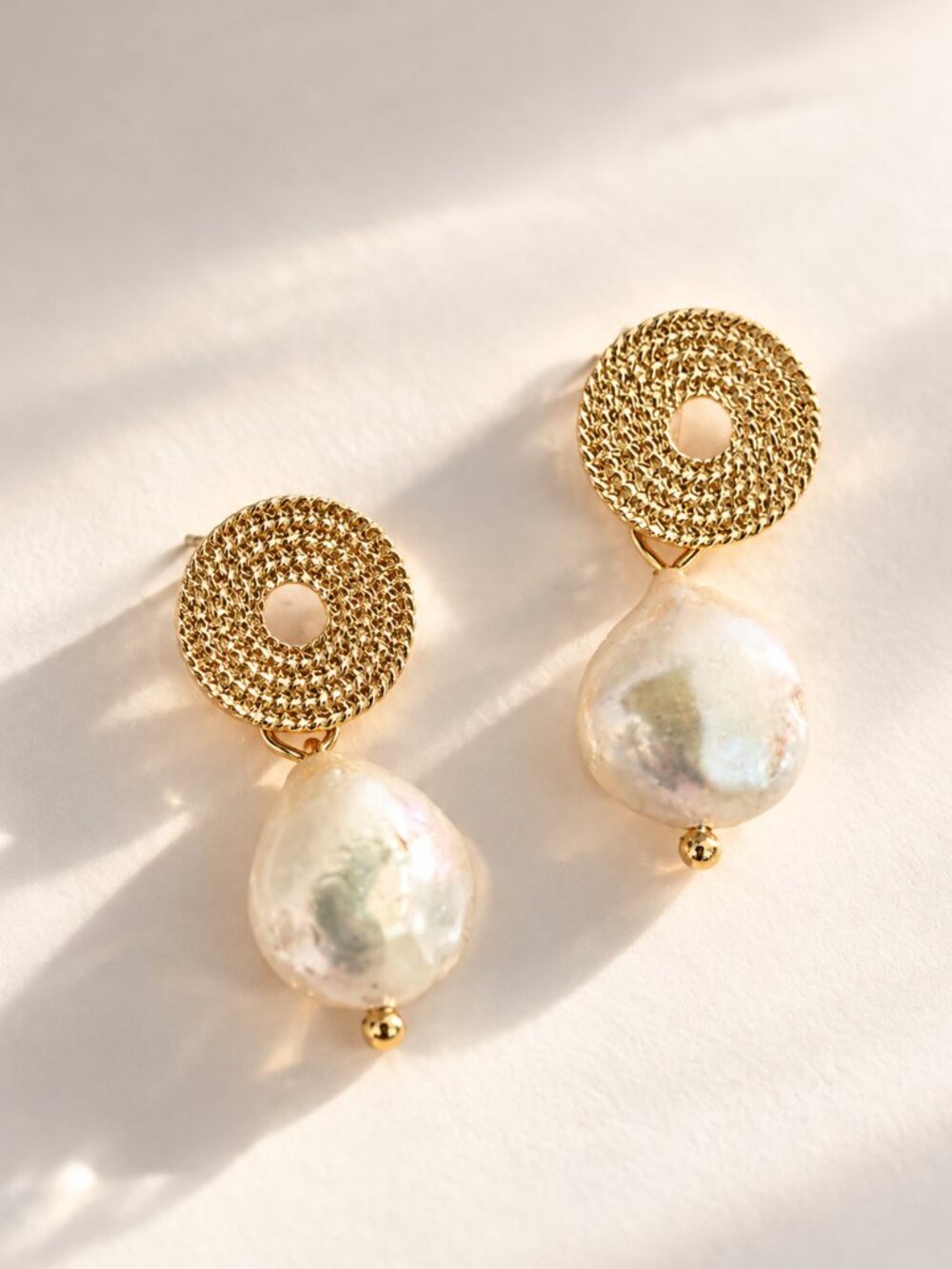 Anthropologie 18k Gold Baroque Pearl Drop Earrings